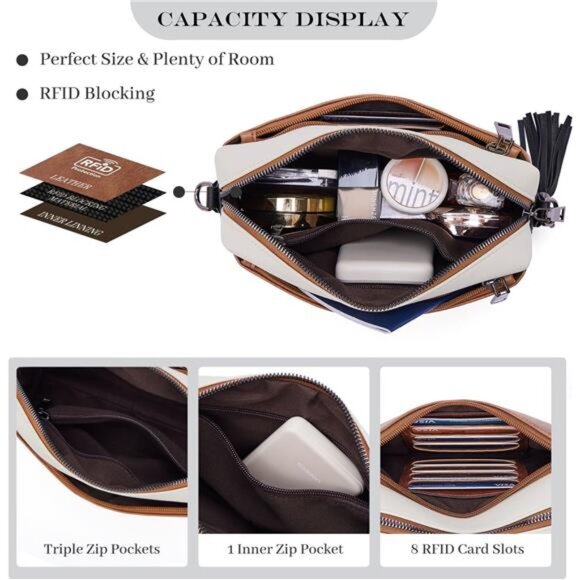 Triple Zip Small Crossbody Bag for women, Brown mix - Picture 3 of 6